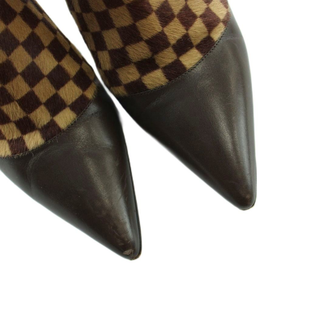 Louis Vuitton Short Boots Pointed Toe Calf Hair Leather Damier Logo 37.5 — view 4