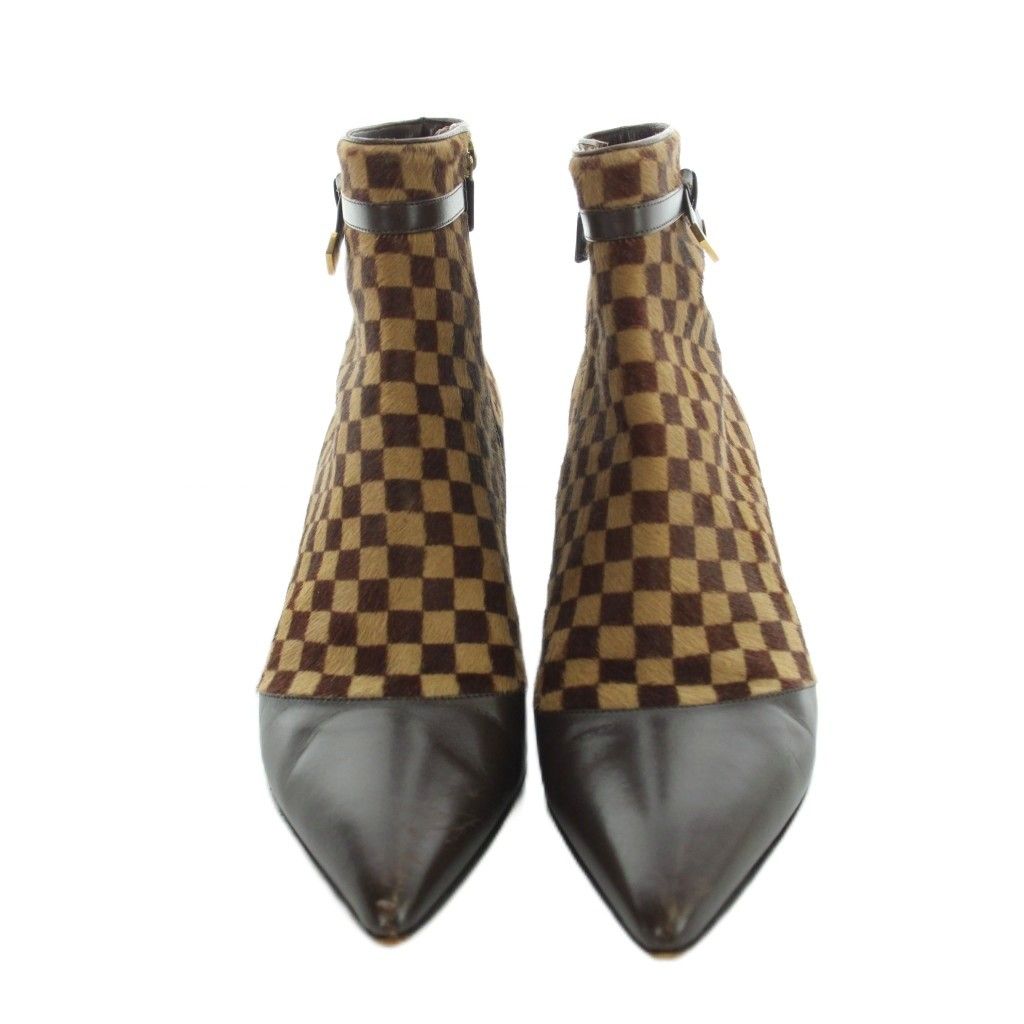 Louis Vuitton Short Boots Pointed Toe Calf Hair Leather Damier Logo 37.5 — view 2