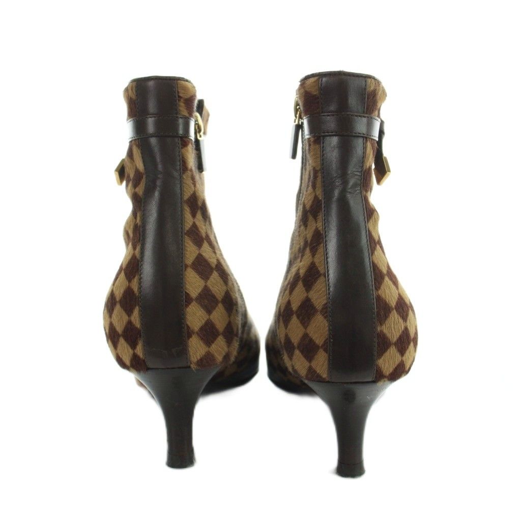 Louis Vuitton Short Boots Pointed Toe Calf Hair Leather Damier Logo 37.5 — view 3