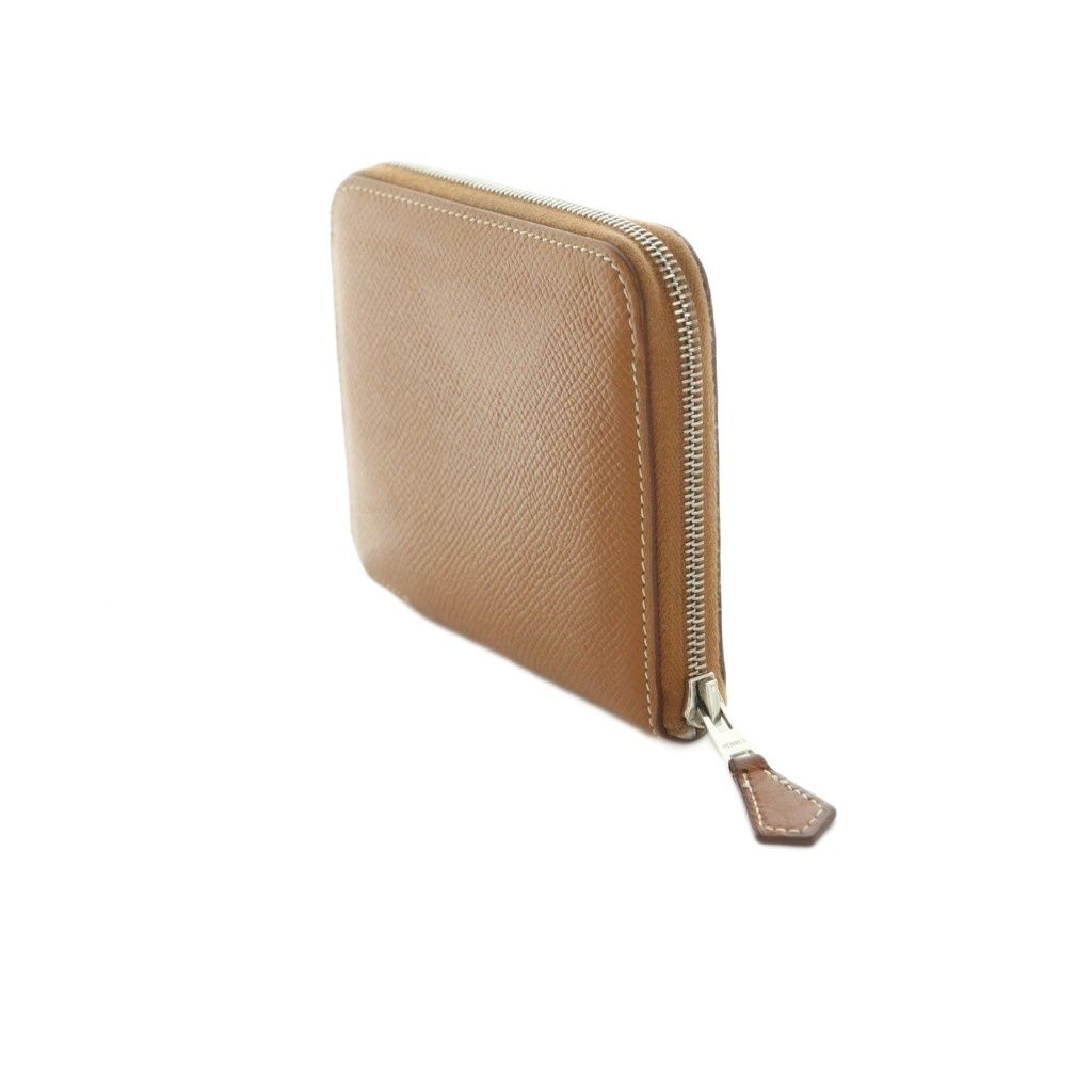 Hermes Azap Silk in Compact Mini Wallet Veau Zip Around Coin Purse Beige — view 3