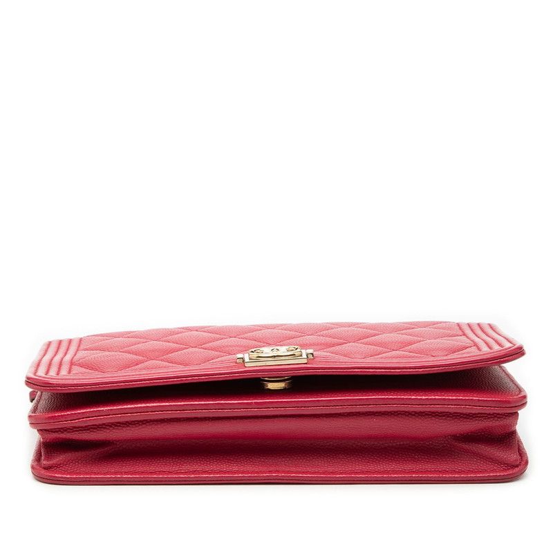 Chanel Quilted CC Logo Chain Shoulder Bag Pink Caviar Leather — view 3