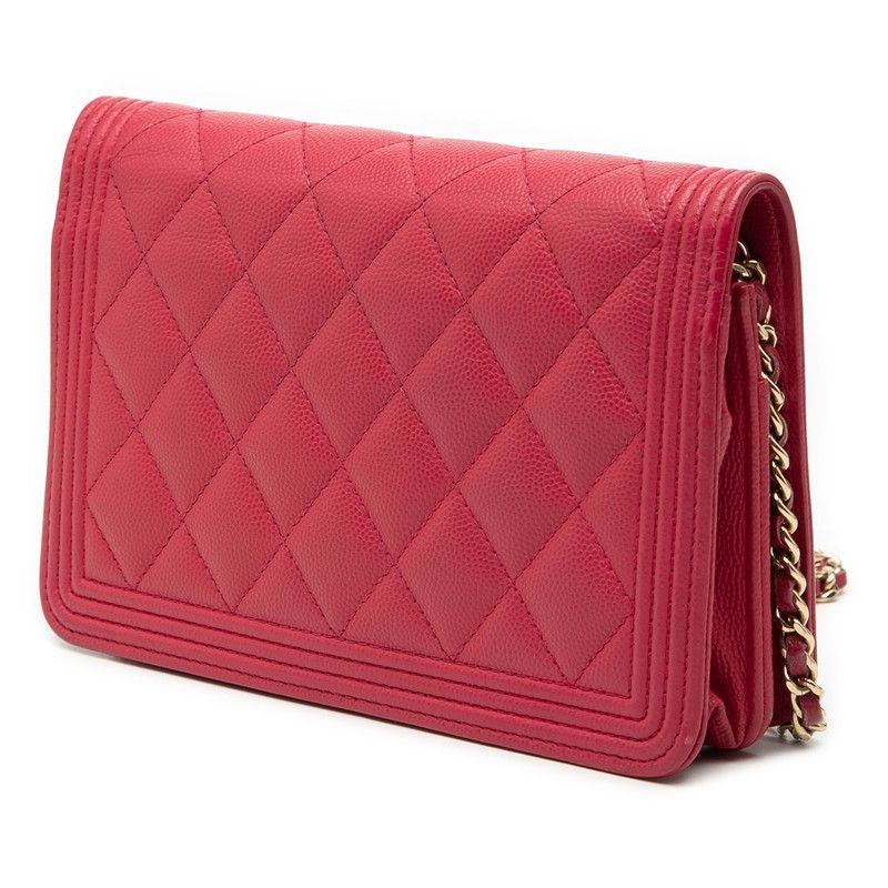 Chanel Quilted CC Logo Chain Shoulder Bag Pink Caviar Leather — view 2