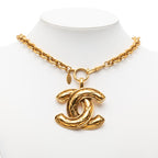 Chanel CC Logo Quilted Chain Pendant Necklace Gold Plated — view 6