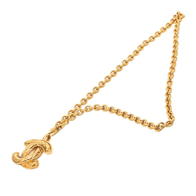 Chanel CC Logo Quilted Chain Pendant Necklace Gold Plated — view 3