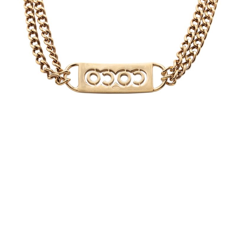 Chanel CC Logo Coco Rhinestone Necklace Double Chain Gold Pink Plated — view 2