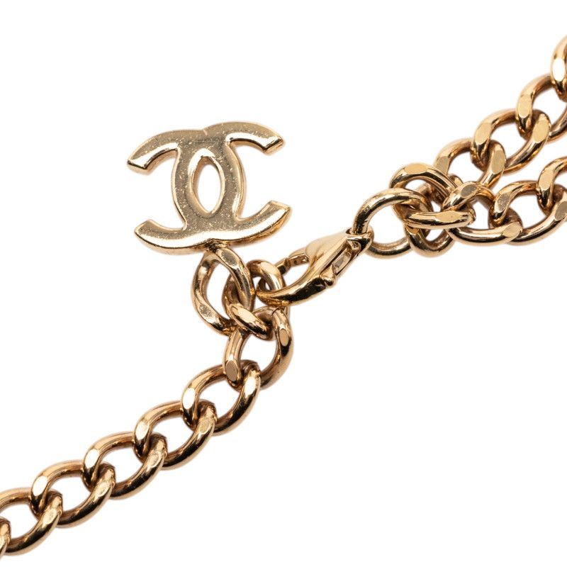 Chanel CC Logo Coco Rhinestone Necklace Double Chain Gold Pink Plated — view 3