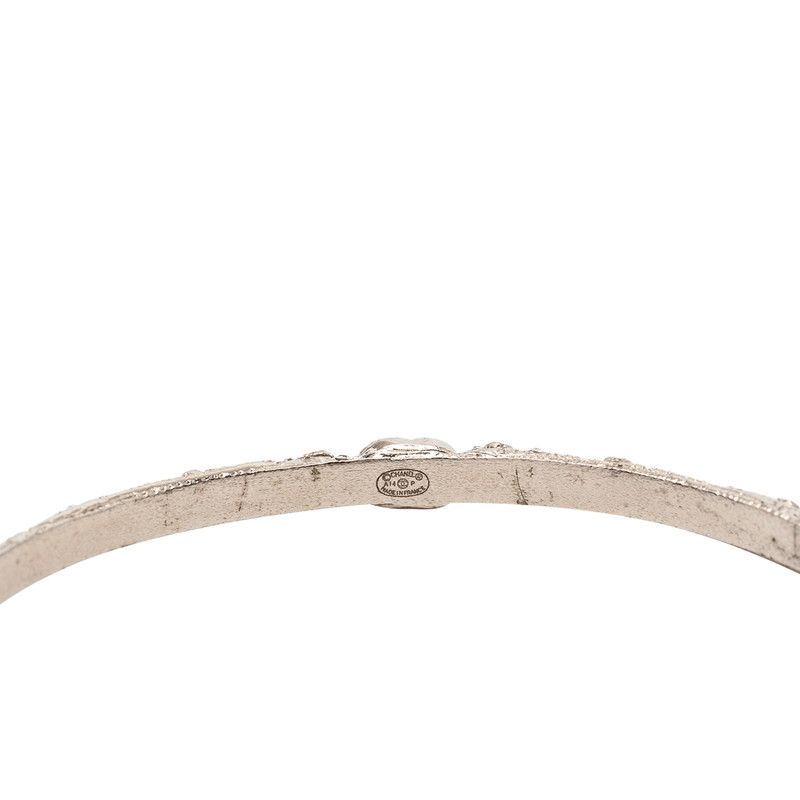 Chanel CC Logo Bangle Silver Metal Rhinestone Bracelet — view 4