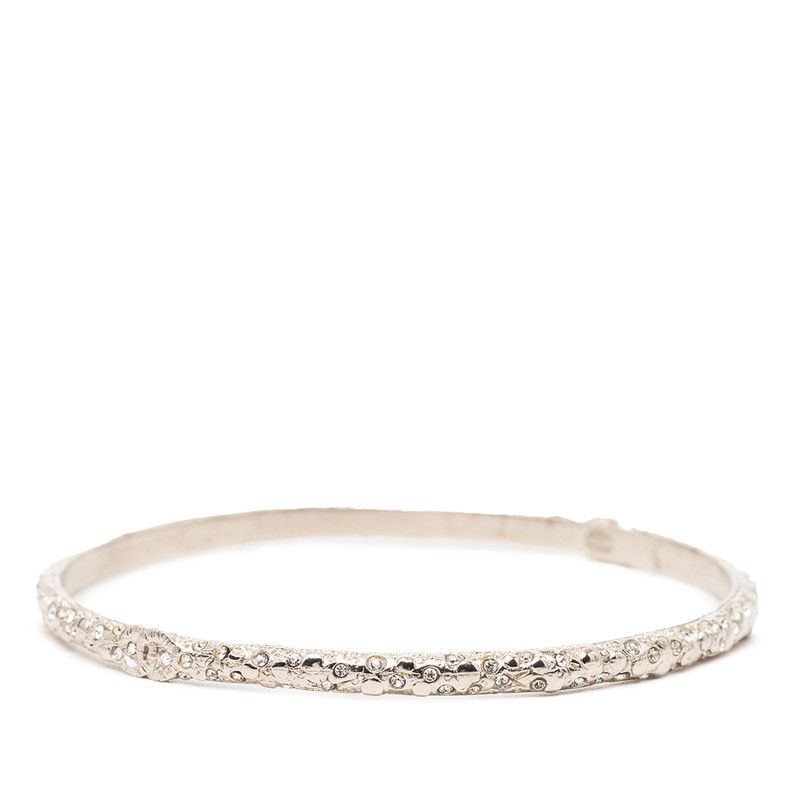 Chanel CC Logo Bangle Silver Metal Rhinestone Bracelet — view 2