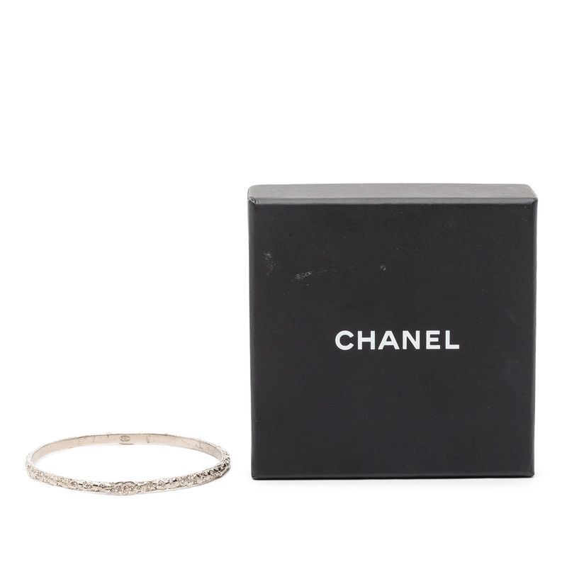 Chanel CC Logo Bangle Silver Metal Rhinestone Bracelet — view 5