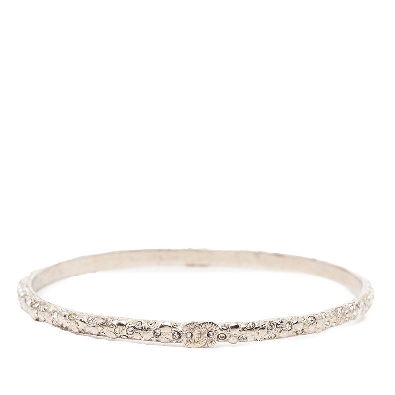 Chanel CC Logo Bangle Silver Metal Rhinestone Bracelet — view 3