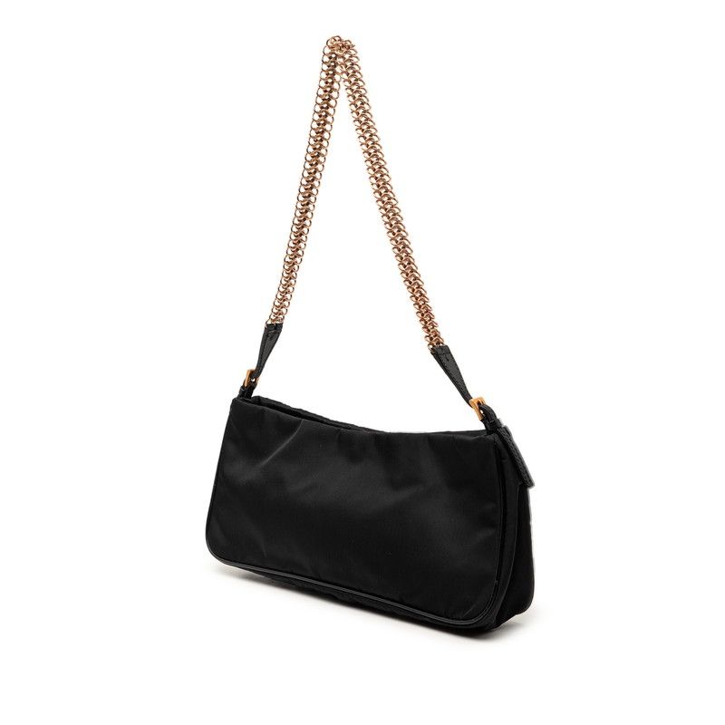 Prada Chain Shoulder Bag Black Gold Nylon Leather — view 2