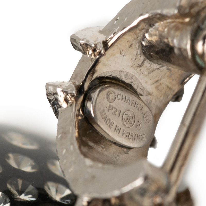 Chanel CC Logo Mirror Ball Earrings Silver Metal Faux Pearl Rhinestone — view 3