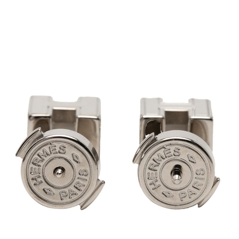 Hermes Cage de Ash Cube Earrings Silver Pink Metal Enamel — view 2