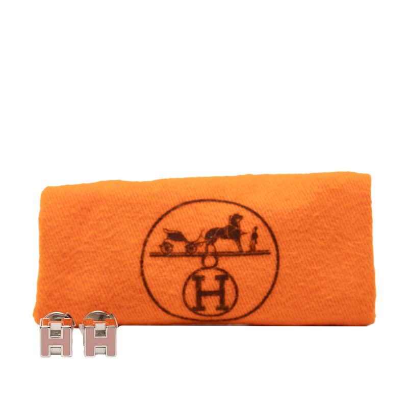 Hermes Cage de Ash Cube Earrings Silver Pink Metal Enamel — view 3