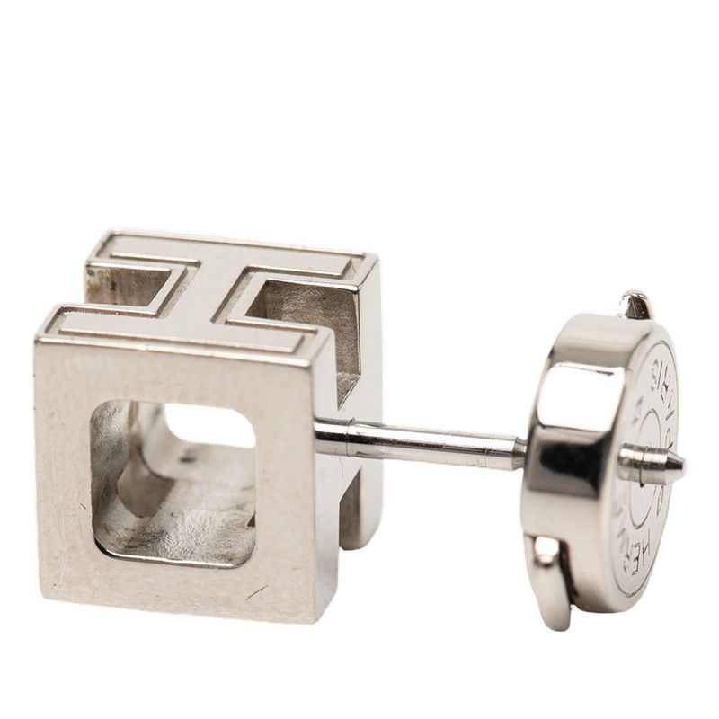 Hermes Cage de Ash Cube Earrings Silver Pink Metal Enamel — view 3