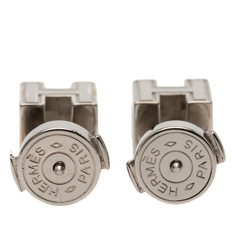 Hermes Cage de Ash Cube Earrings Silver Pink Metal Enamel — view 2