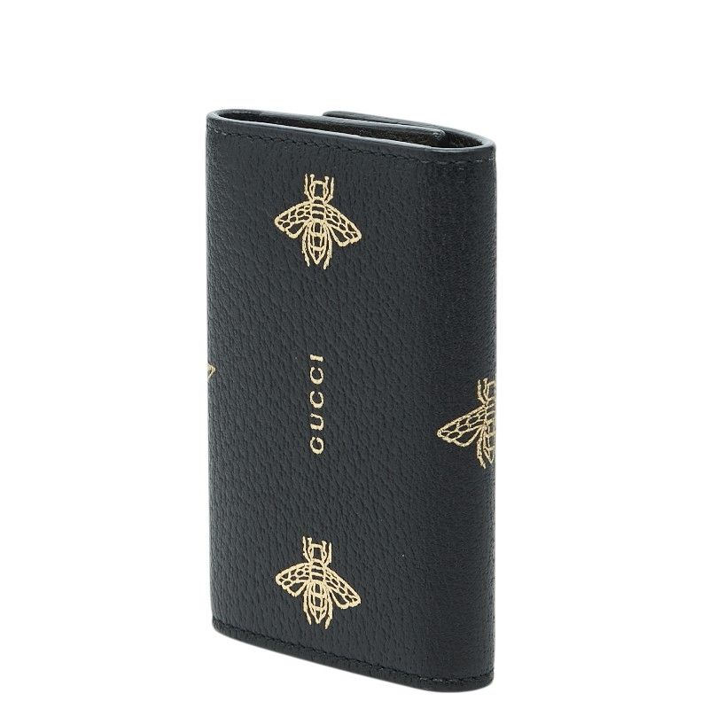Gucci Animalier Bee & Star Key Case Black Leather Key Holder — view 2