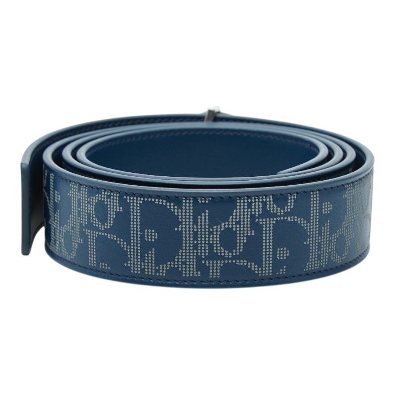 Dior Blue Galaxy Reversible Belt Logo Buckle Navy Leather — view 2