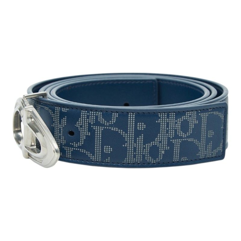 Dior Blue Galaxy Reversible Belt Logo Buckle Navy Leather — view 3