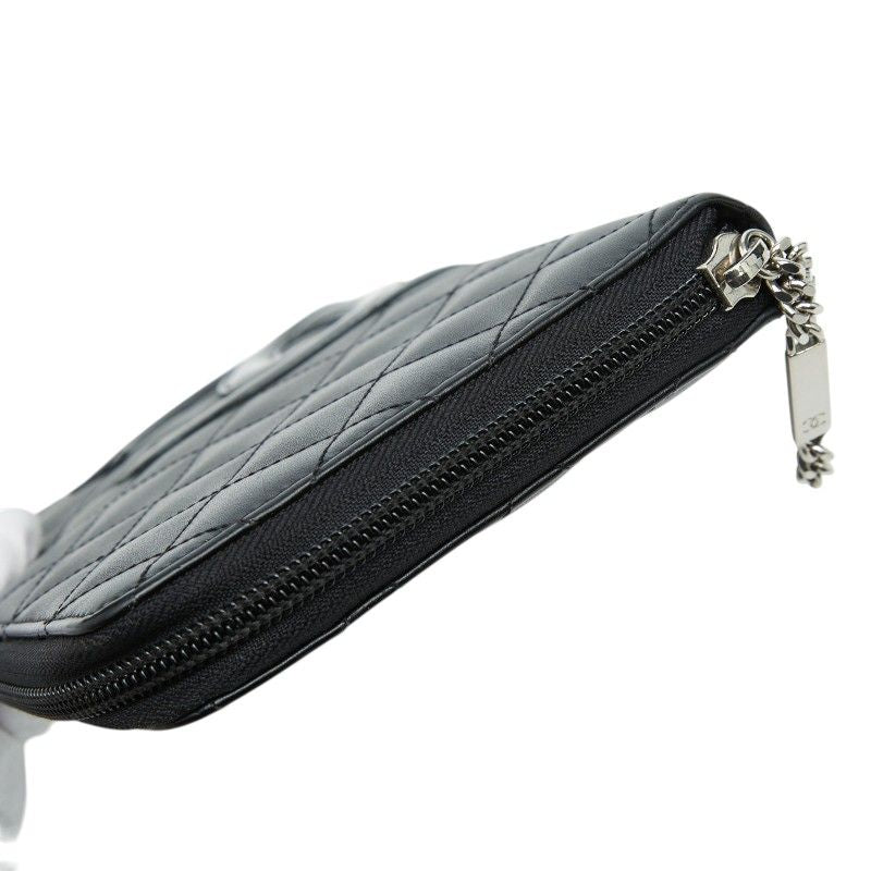 Chanel Cambon Line CC Logo Zip Around Wallet Black Leather Enamel — view 7