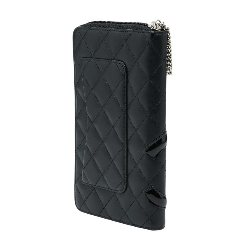 Chanel Cambon Line CC Logo Zip Around Wallet Black Leather Enamel — view 2