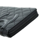 Chanel Cambon Line CC Logo Zip Around Wallet Black Leather Enamel — view 6