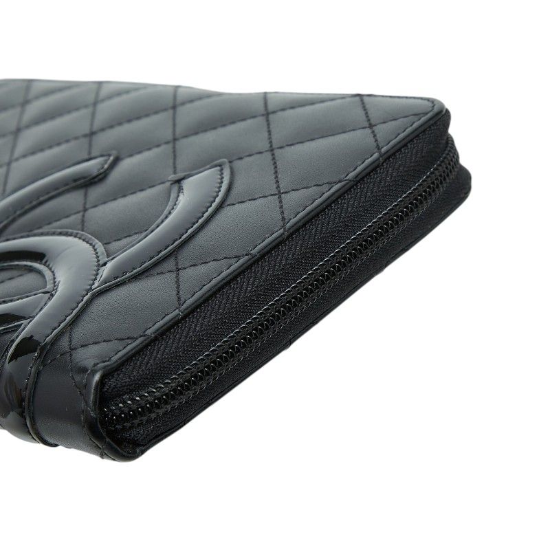 Chanel Cambon Line CC Logo Zip Around Wallet Black Leather Enamel — view 6