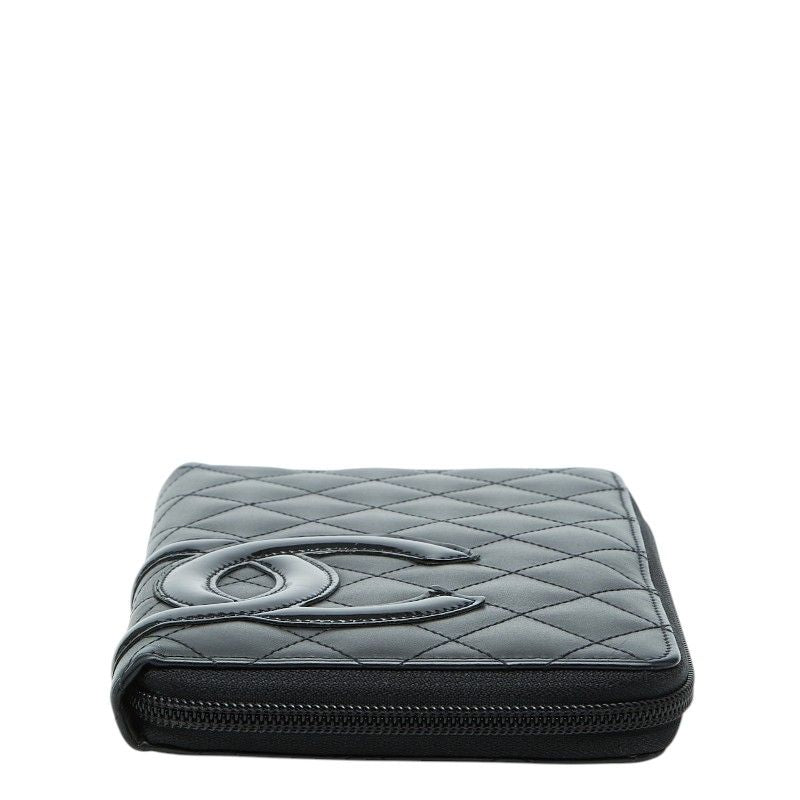 Chanel Cambon Line CC Logo Zip Around Wallet Black Leather Enamel — view 3