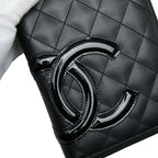 Chanel Cambon Line CC Logo Zip Around Wallet Black Leather Enamel — view 4