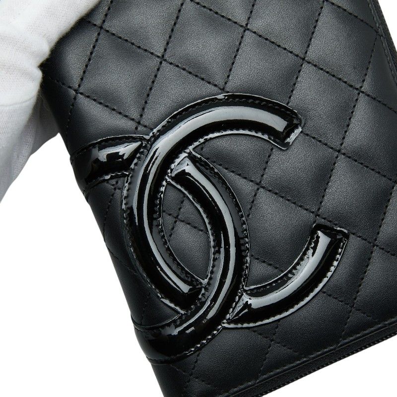 Chanel Cambon Line CC Logo Zip Around Wallet Black Leather Enamel — view 4