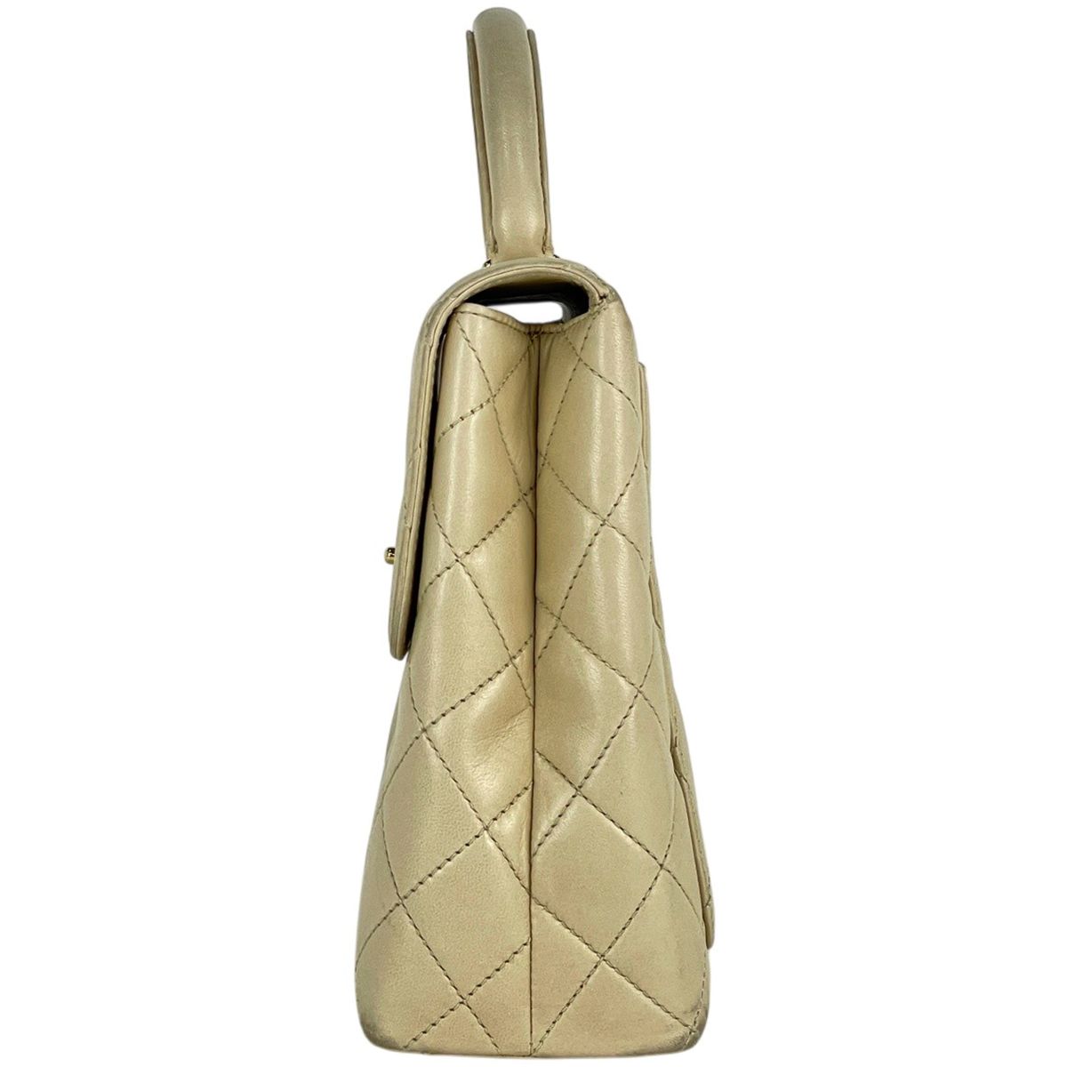 Chanel CC Logo Handbag Quilted Leather Beige — view 2