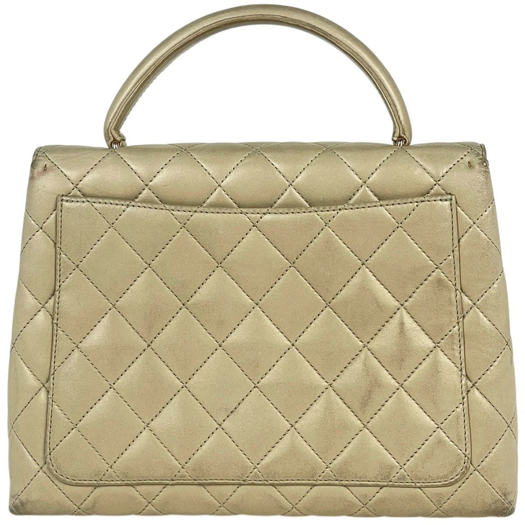 Chanel CC Logo Handbag Quilted Leather Beige — view 3