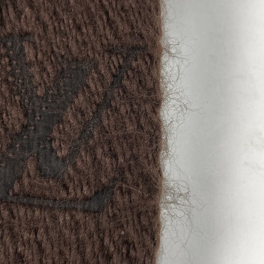 Louis Vuitton Echarpe Logo Mania Fringe Scarf Wool Silk Brown — view 5