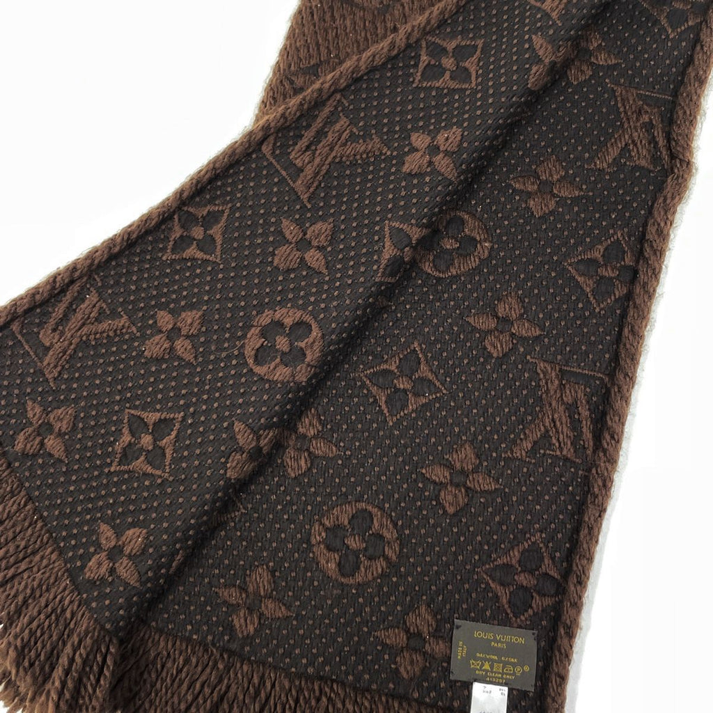 Louis Vuitton Echarpe Logo Mania Fringe Scarf Wool Silk Brown — view 2