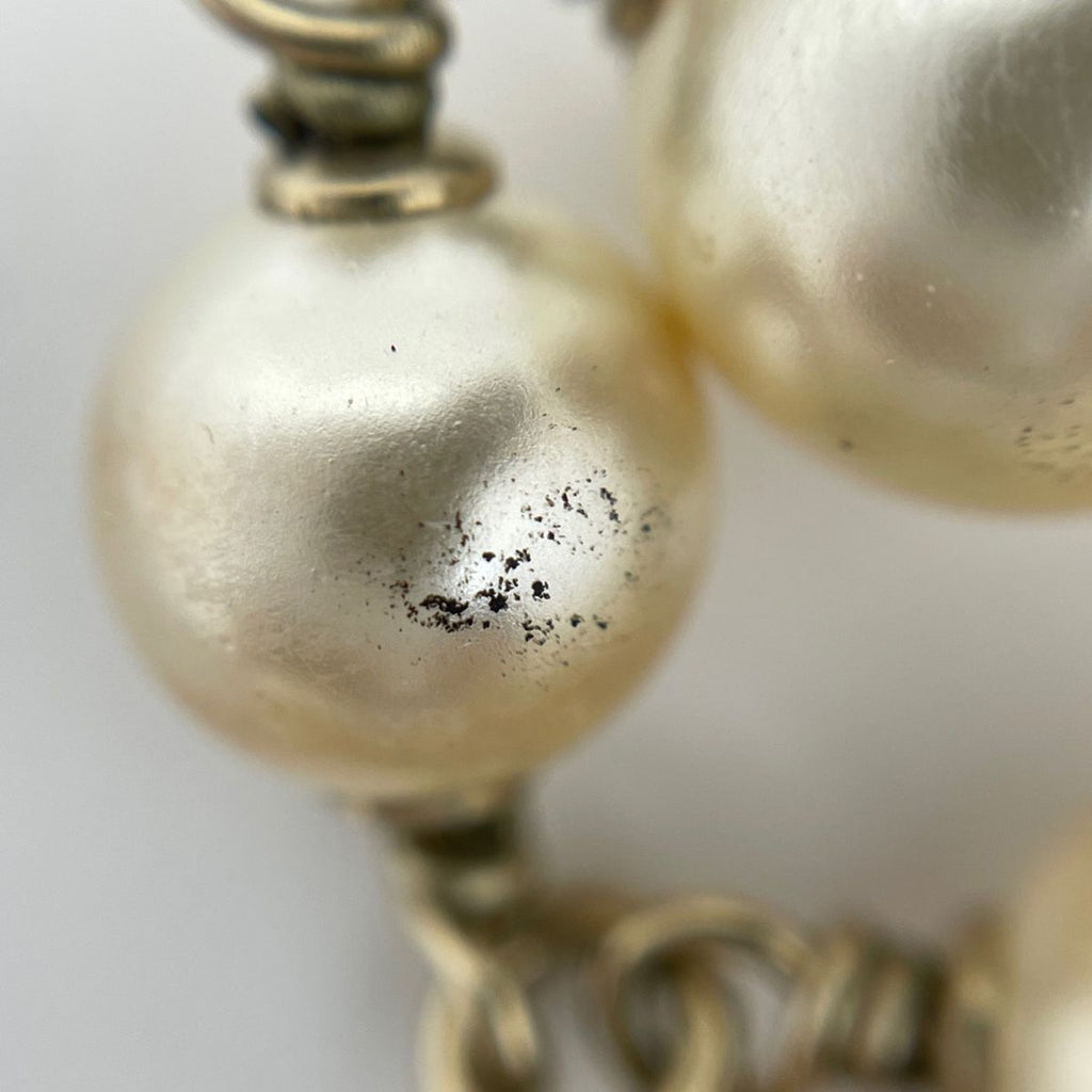 Chanel CC Logo Faux Pearl Necklace White Gold — view 6