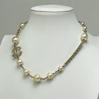 Chanel CC Logo Faux Pearl Necklace White Gold — view 8