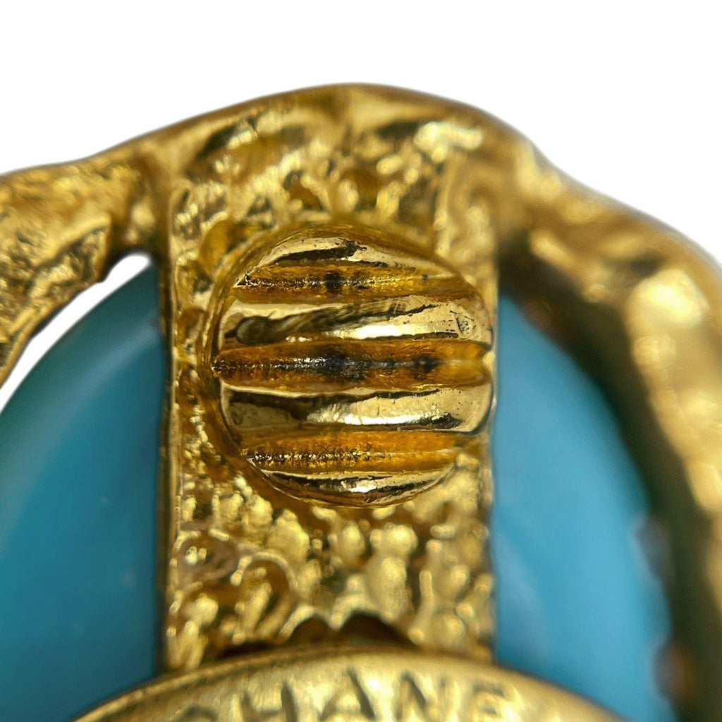 Chanel Faux Pearl Earrings Gripoix Blue Green Gold — view 6