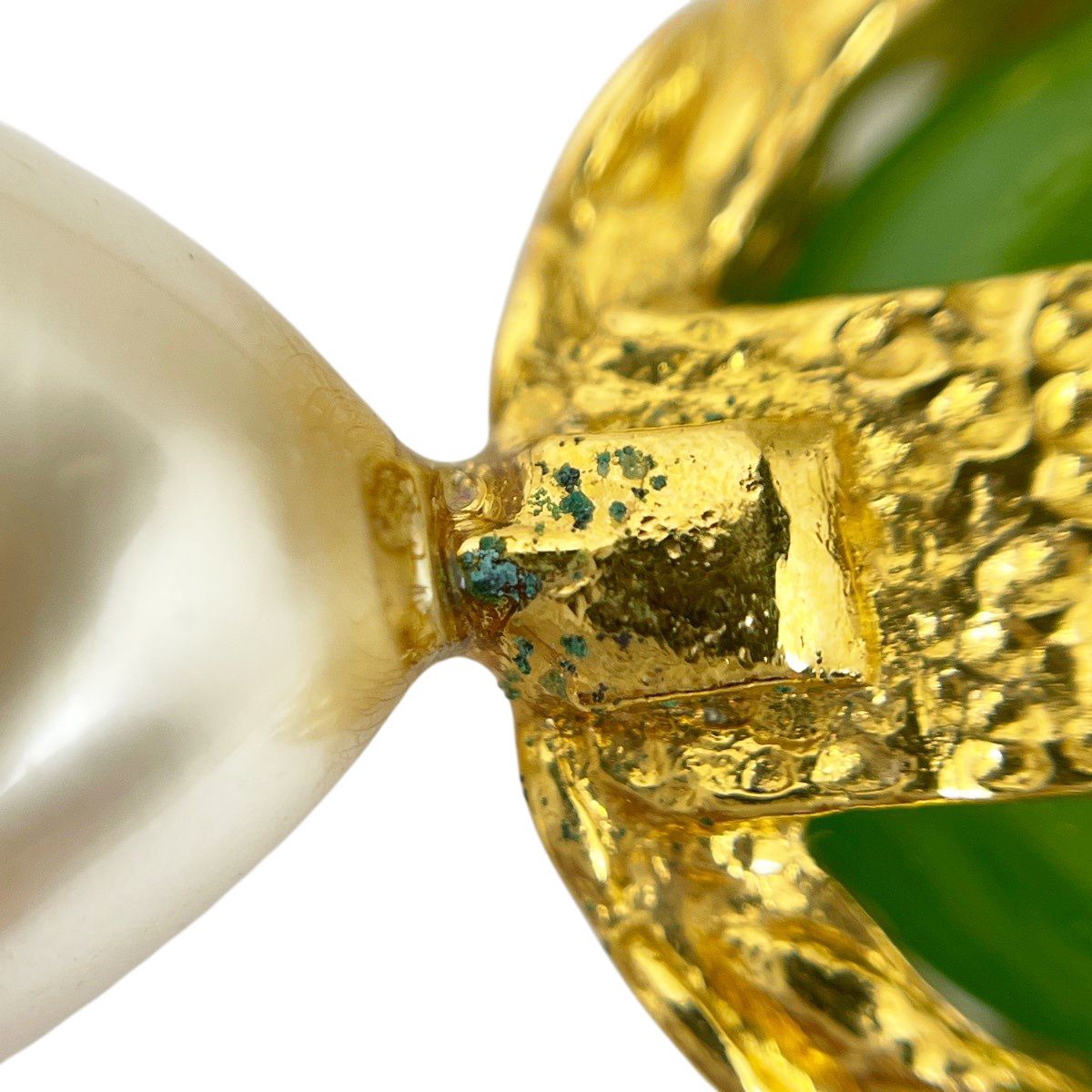 Chanel Faux Pearl Earrings Gripoix Blue Green Gold — view 7