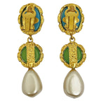 Chanel Faux Pearl Earrings Gripoix Blue Green Gold — view 3