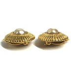 Chanel Earrings Faux Pearl Metal Gold — view 6