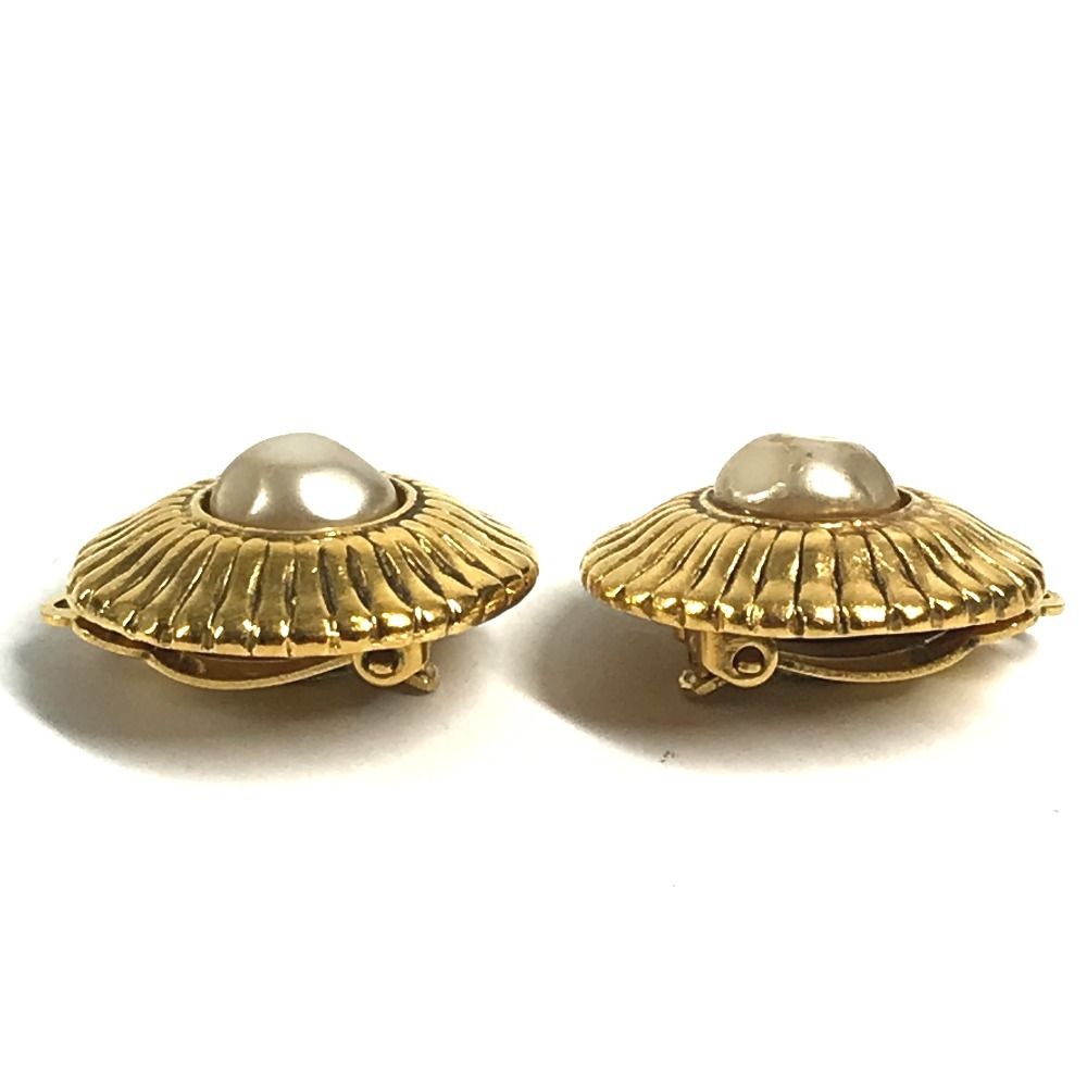 Chanel Earrings Faux Pearl Metal Gold — view 6