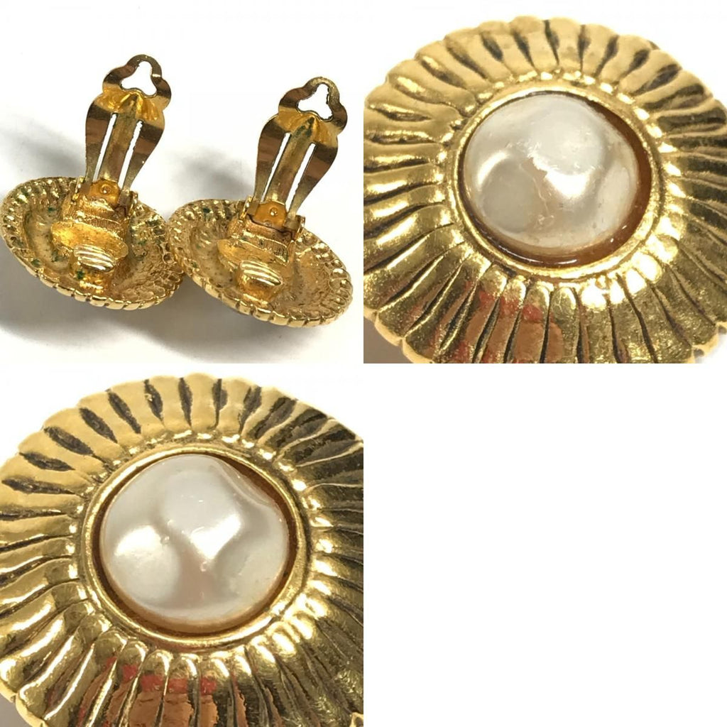 Chanel Earrings Faux Pearl Metal Gold — view 9