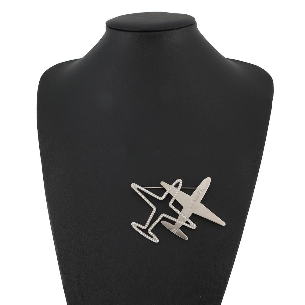 Chanel Brooch CC Logo Airplane Motif Rhinestone — view 4