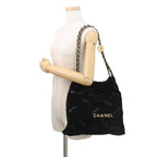 Chanel Chain Shoulder Bag 22 Quilted Small Velour Sequin Black with Pouch — view 4