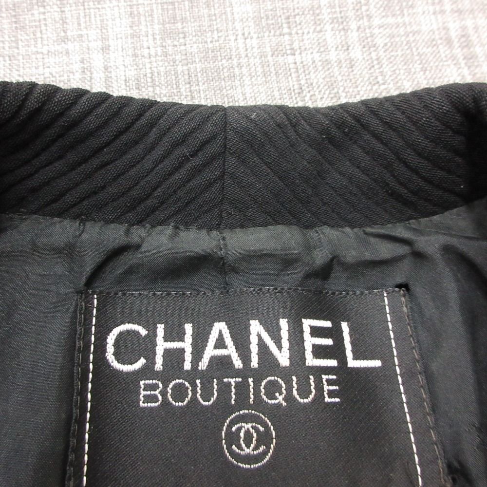 Chanel Vintage Suit Set Rib Stripe Gold Button Skirt Shawl Collar Knee Length — view 8