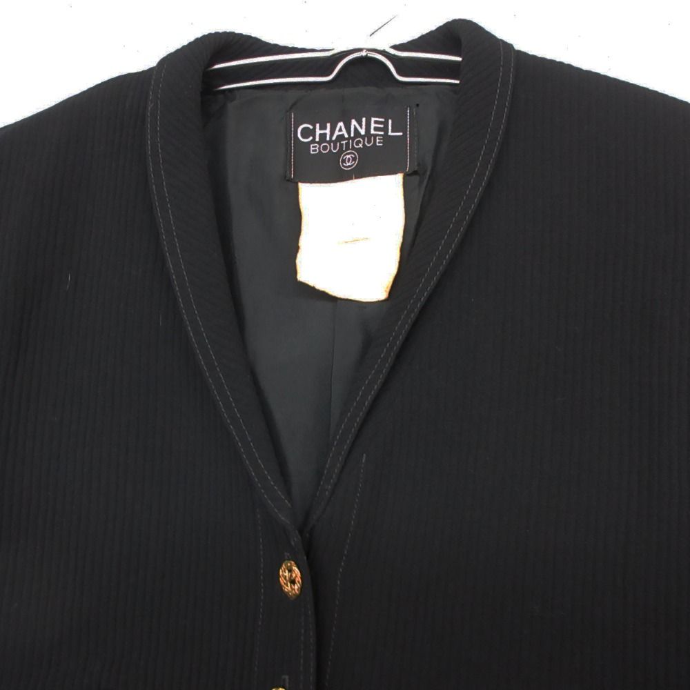 Chanel Vintage Suit Set Rib Stripe Gold Button Skirt Shawl Collar Knee Length — view 4
