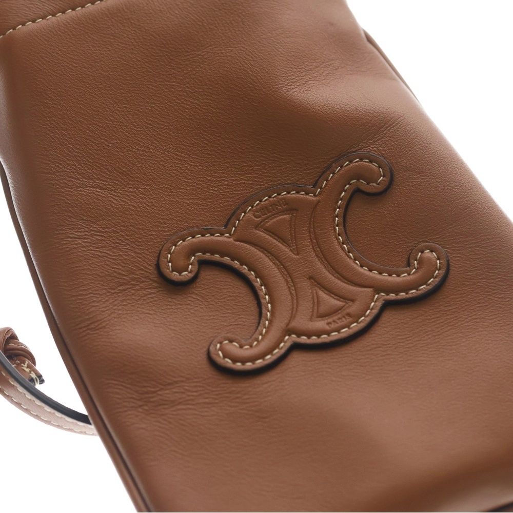 Celine Triomphe Cuir White Stitch Phone Pouch Mini Shoulder Bag Brown Leather — view 5