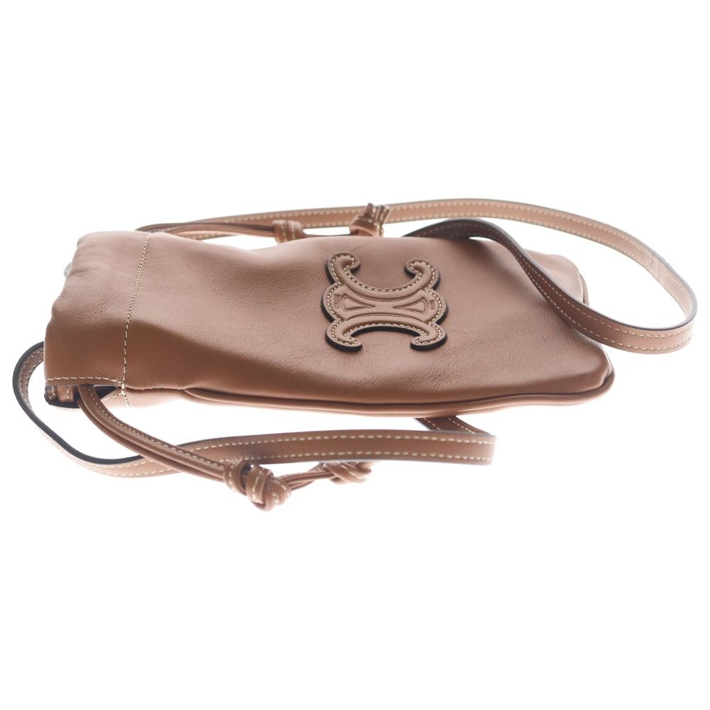 Celine Triomphe Cuir White Stitch Phone Pouch Mini Shoulder Bag Brown Leather — view 3