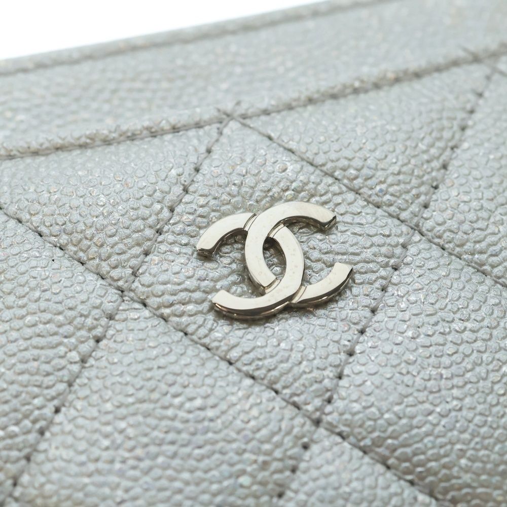 Chanel CC Logo Card Case Business Holder Silver Caviar Leather — view 4