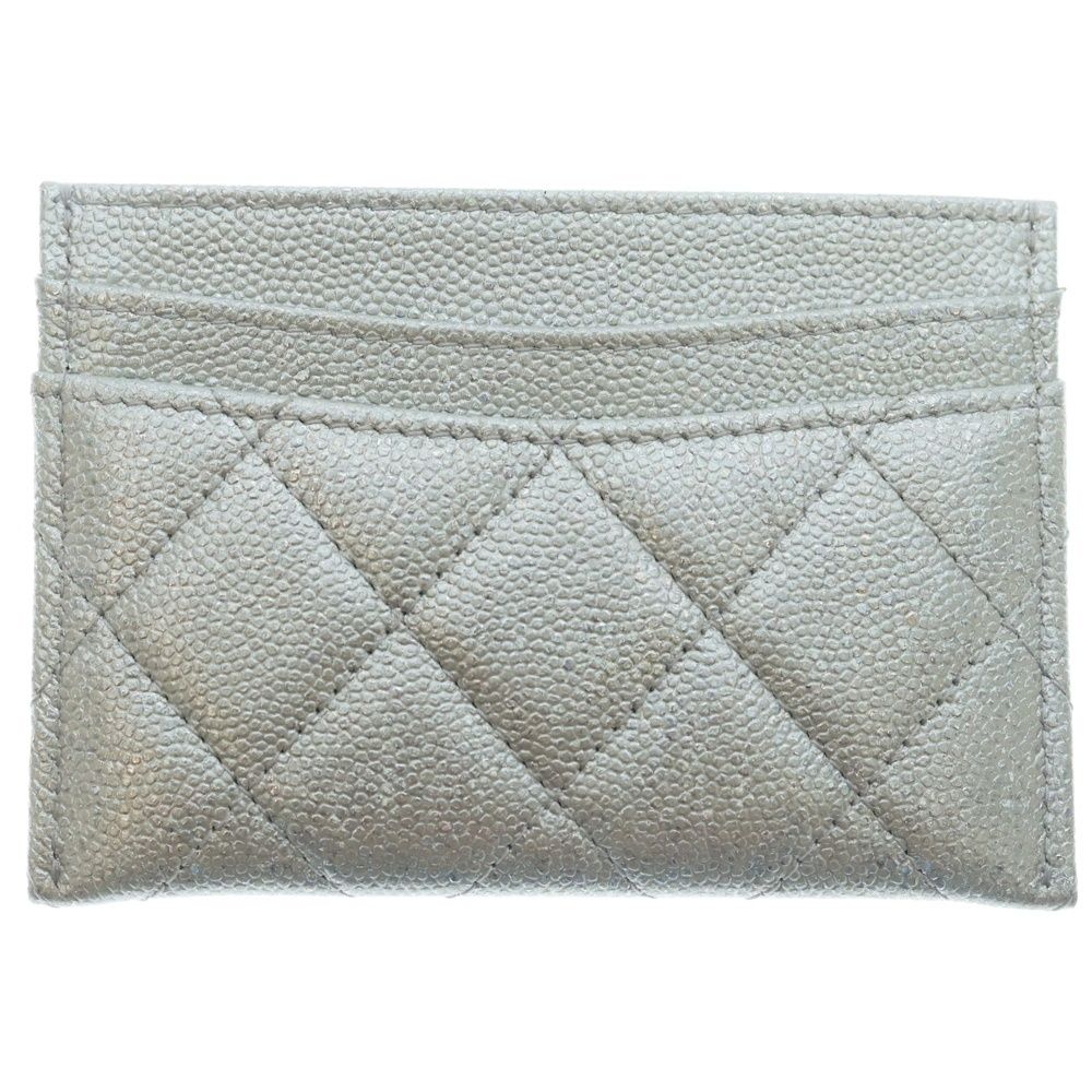 Chanel CC Logo Card Case Business Holder Silver Caviar Leather — view 2